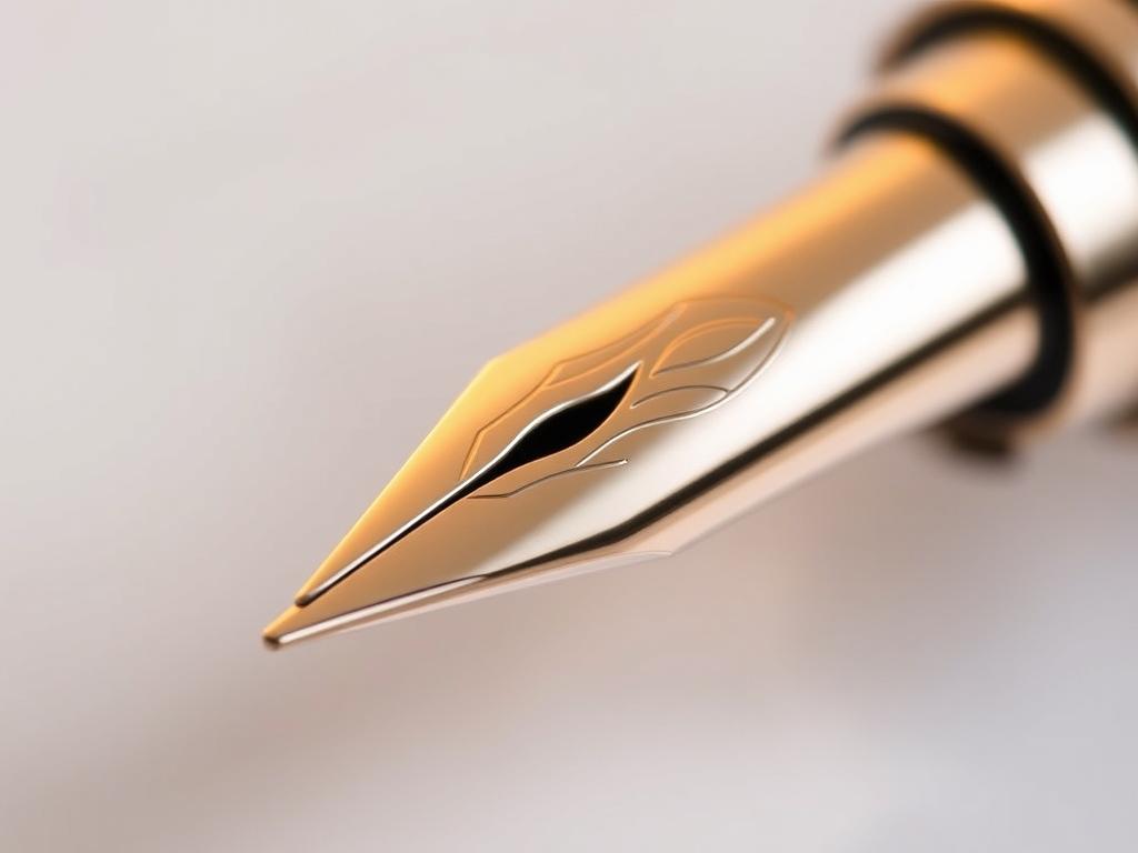 A close-up view of a finely crafted fountain pen, showcasing the intricate details of its design. The pen's sleek metal body reflects the soft, warm lighting, highlighting the precision of its engraved patterns and the smooth, polished surface. The nib is visible, its delicate curves and tines glistening, hinting at the smooth writing experience it provides. The background is blurred, allowing the pen to be the sole focus, emphasizing its craftsmanship and the artistry involved in its creation. A sense of elegance and sophistication permeates the scene, capturing the essence of the "Art of Fountain Pens".