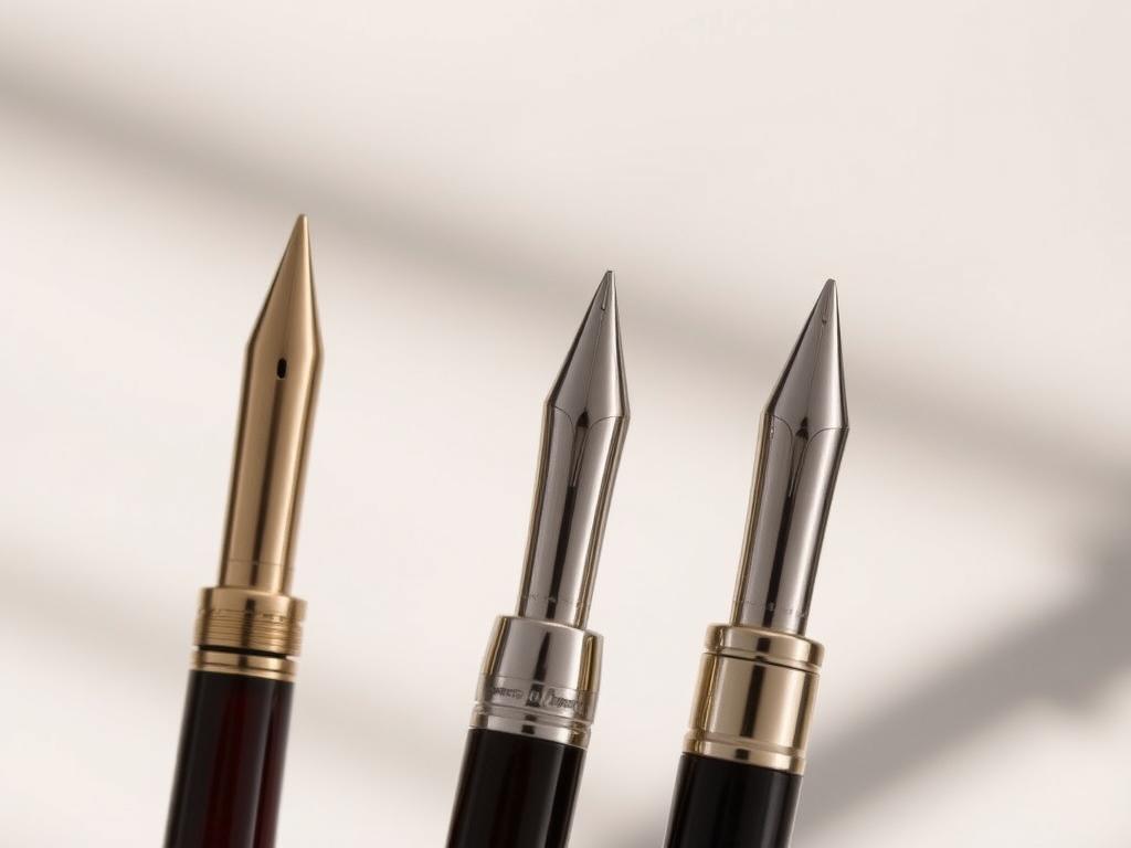 A close-up view of three meticulously crafted fountain pens from the timeless collections of Pelikan, Parker, and Waterman. The pens are elegantly displayed against a soft, muted background, with natural lighting gently accentuating their sleek, polished surfaces and intricate details. The image captures the essence of luxury and craftsmanship, inviting the viewer to appreciate the precision and artistry that goes into the creation of these exquisite writing instruments. The subtle color palette and gentle shadows create a sense of timelessness, reflecting the enduring appeal of these iconic pen brands.